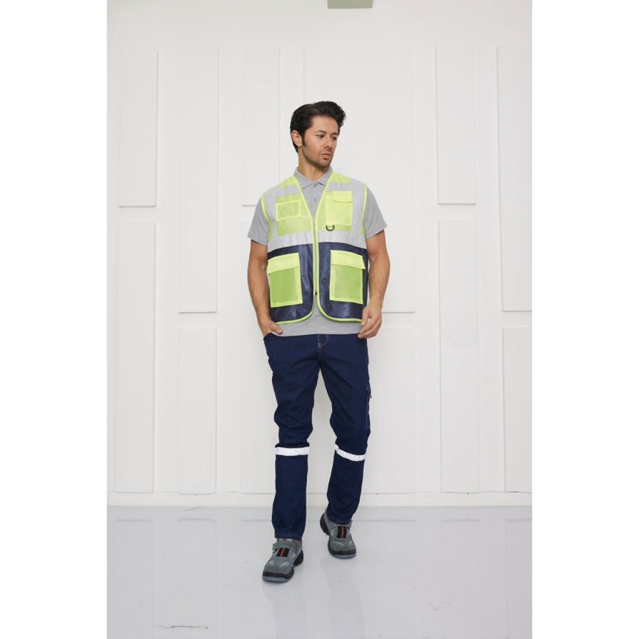 Orange Safety Gri-Lacivert Mühendis Tipi İkaz Yeleği