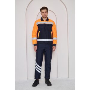 Orange Safety Turuncu Robalı Lacivert Soğuk Hava Mont Pantolon Takımı Su Ve Rüzgar İticili
