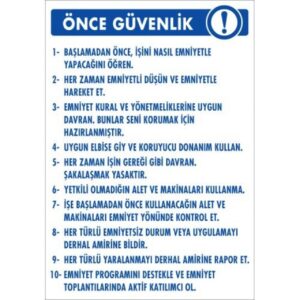 Pvc Levha "Önce Güvenlik 35*50