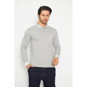 Sweat t-shırt Polo Yaka Kışlık Uzun Kol Gri