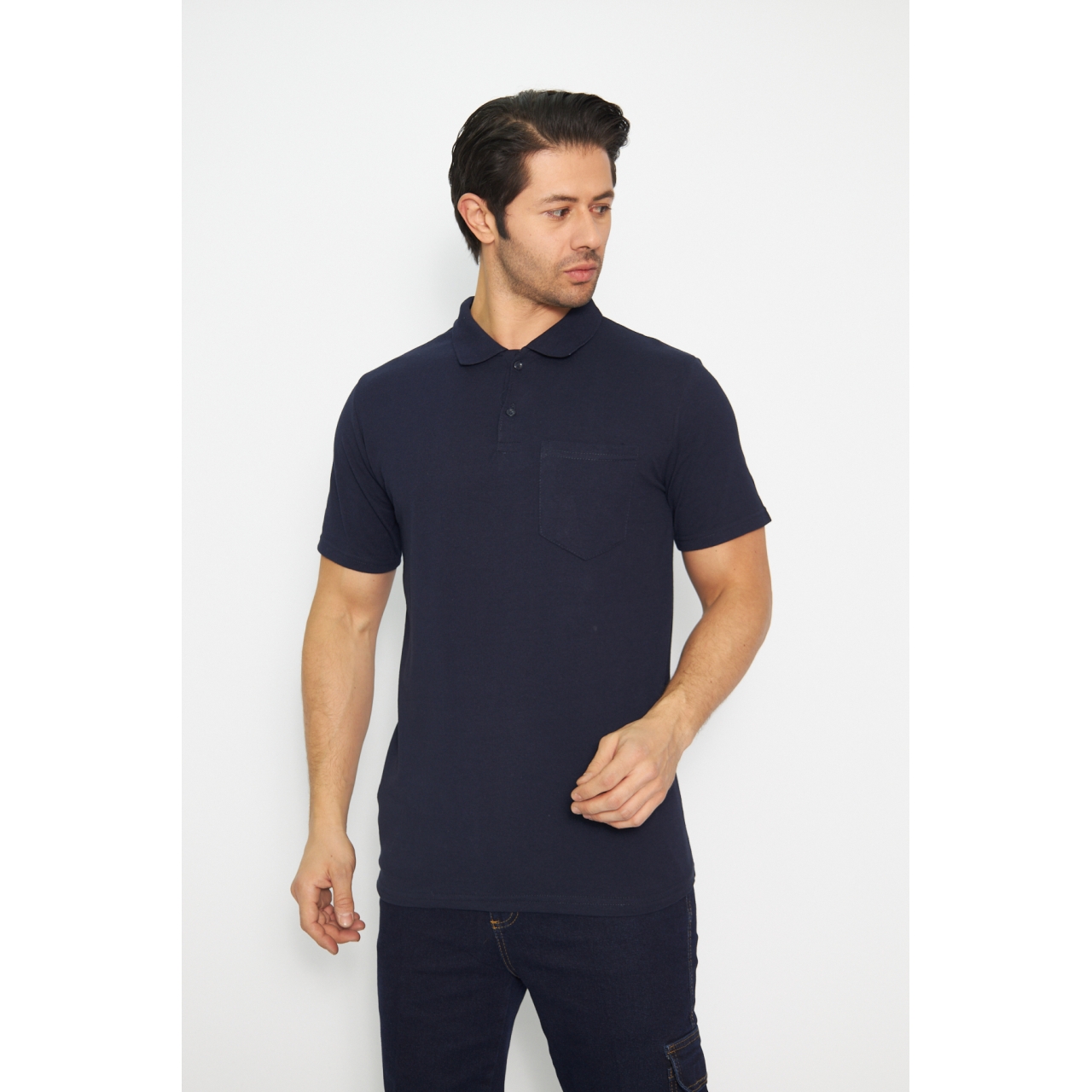 T-shirt Polo Yaka Kısakol %100 Pamuk Cepli Lacivert